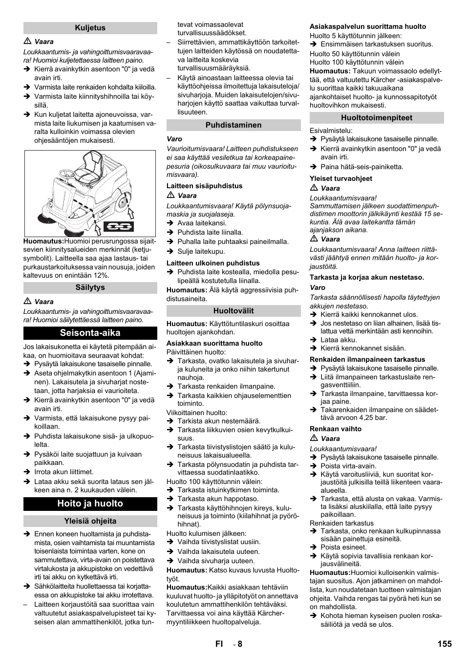 Seisonta-aika hoito ja huolto | Karcher KM 90-60 R Bp User Manual | Page 155 / 408