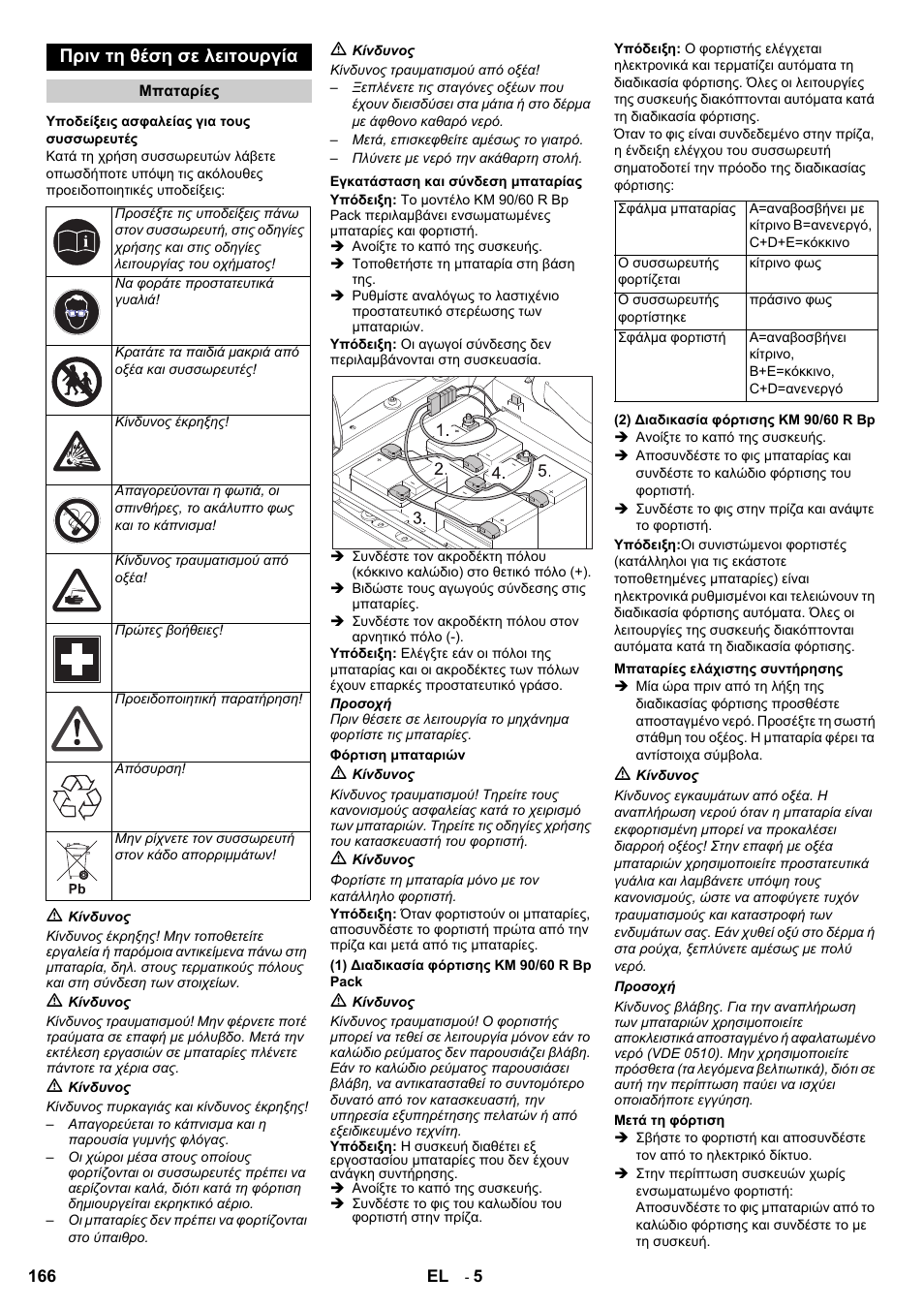 Πριν τη θέση σε λειτουργία | Karcher KM 90-60 R Bp User Manual | Page 166 / 408