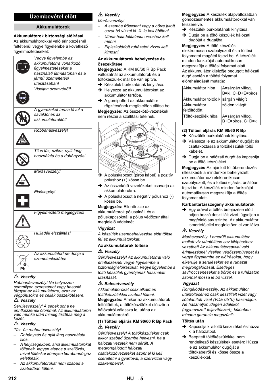 Üzembevétel előtt | Karcher KM 90-60 R Bp User Manual | Page 212 / 408