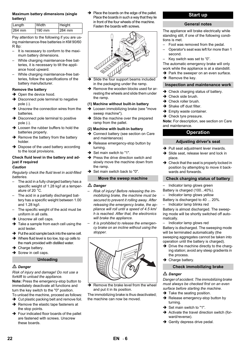 Start up, Operation | Karcher KM 90-60 R Bp User Manual | Page 22 / 408