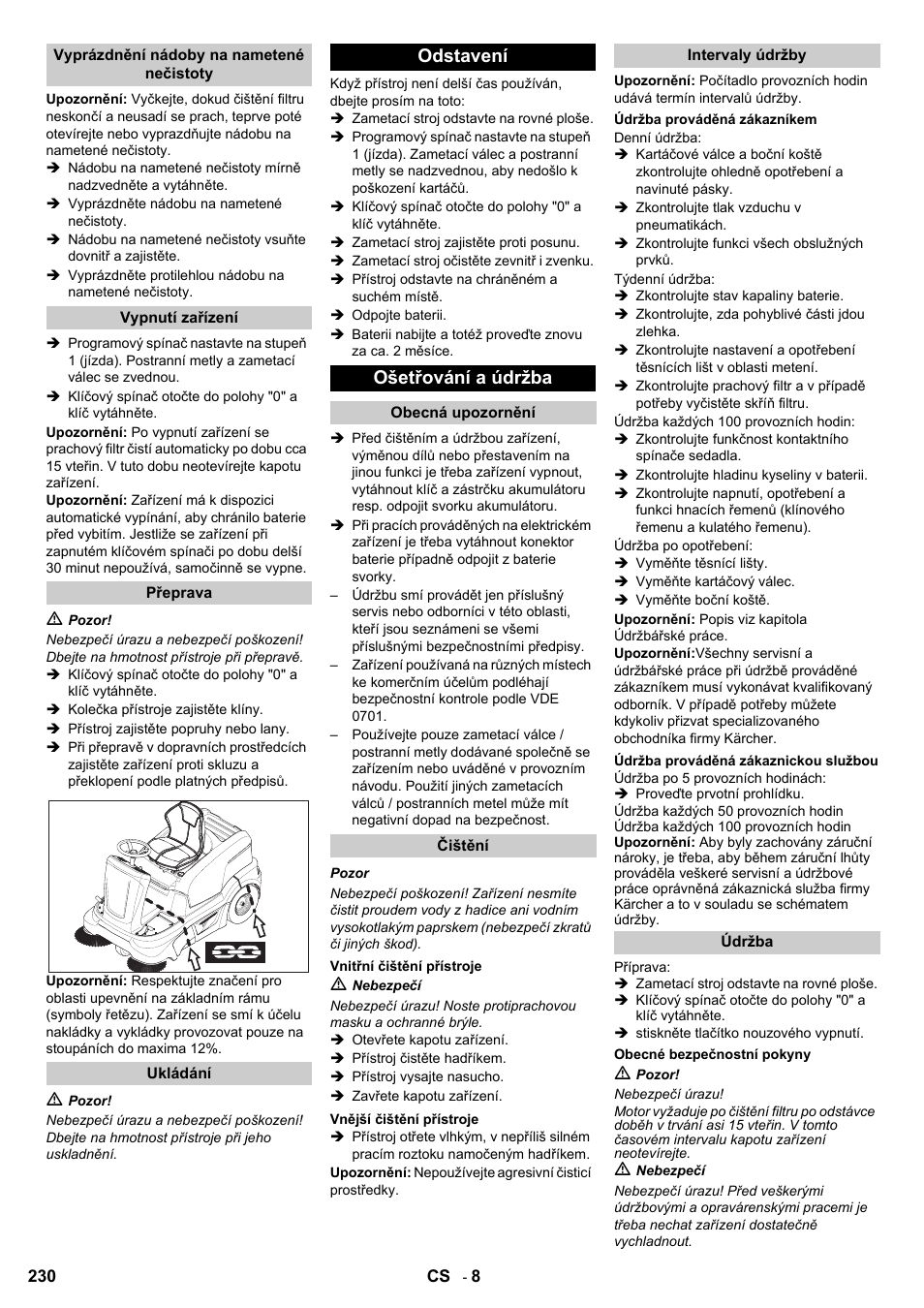 Odstavení ošetřování a údržba | Karcher KM 90-60 R Bp User Manual | Page 230 / 408