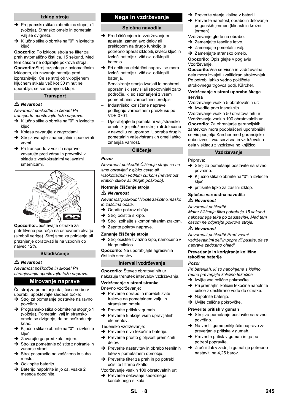 Mirovanje naprave nega in vzdrževanje | Karcher KM 90-60 R Bp User Manual | Page 245 / 408