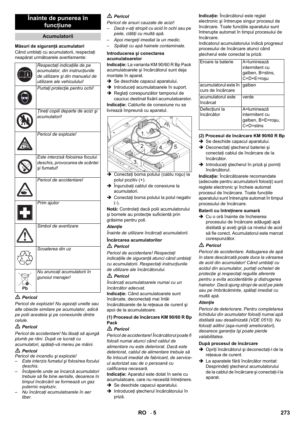 Înainte de punerea în funcţiune | Karcher KM 90-60 R Bp User Manual | Page 273 / 408