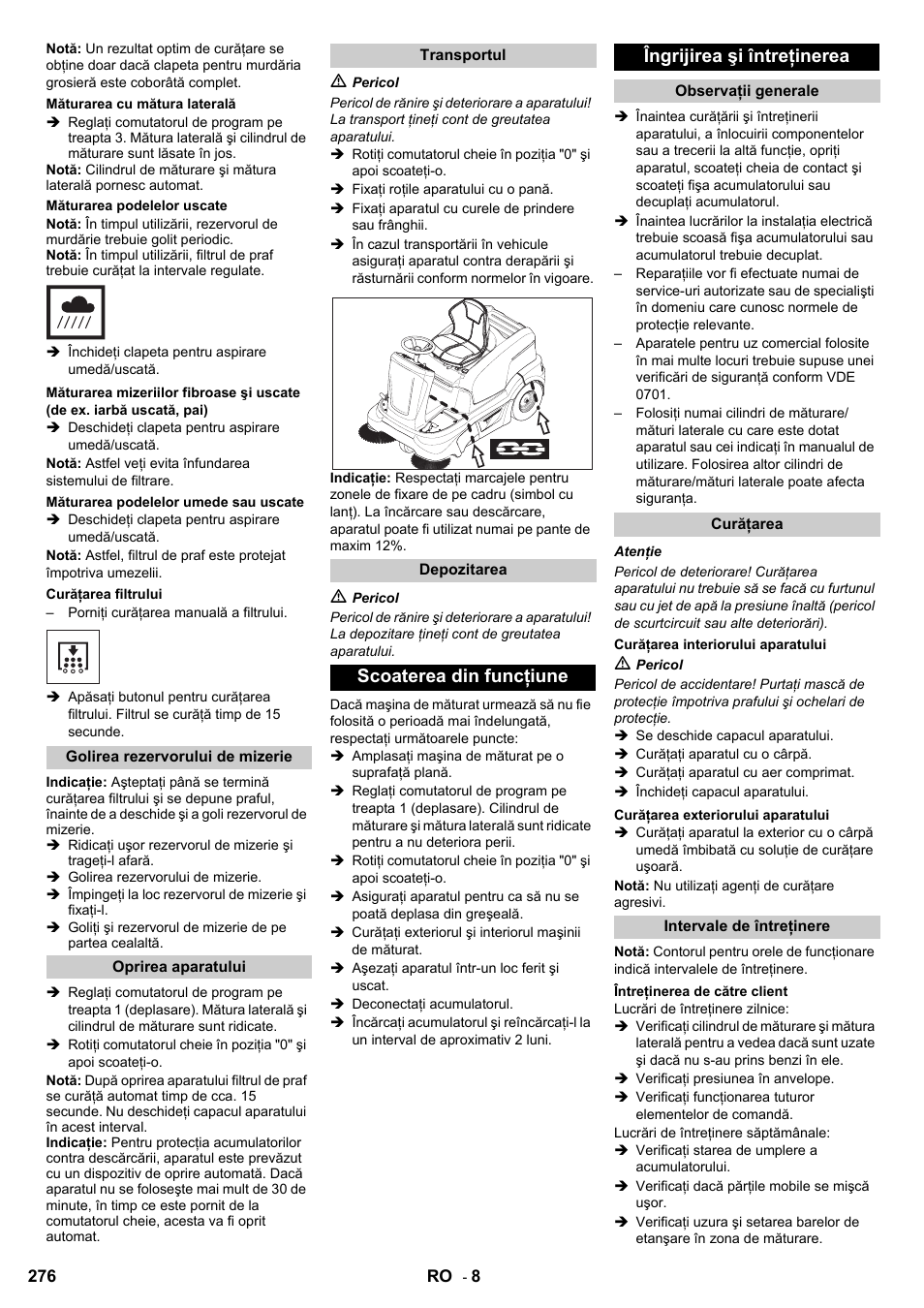 Scoaterea din funcţiune îngrijirea şi întreţinerea | Karcher KM 90-60 R Bp User Manual | Page 276 / 408