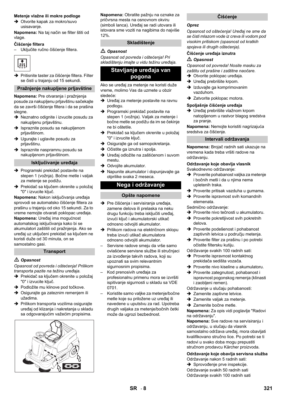 Stavljanje uređaja van pogona nega i održavanje | Karcher KM 90-60 R Bp User Manual | Page 321 / 408