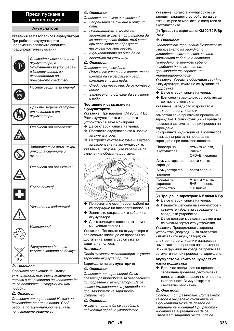 Преди пускане в експлоатация | Karcher KM 90-60 R Bp User Manual | Page 333 / 408