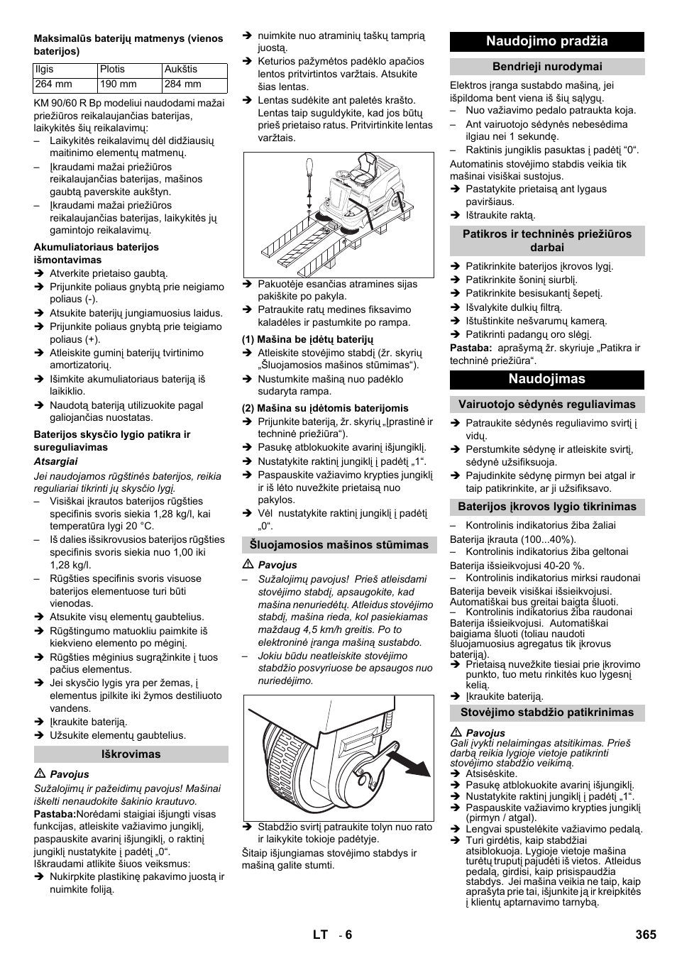 Naudojimo pradžia, Naudojimas | Karcher KM 90-60 R Bp User Manual | Page 365 / 408