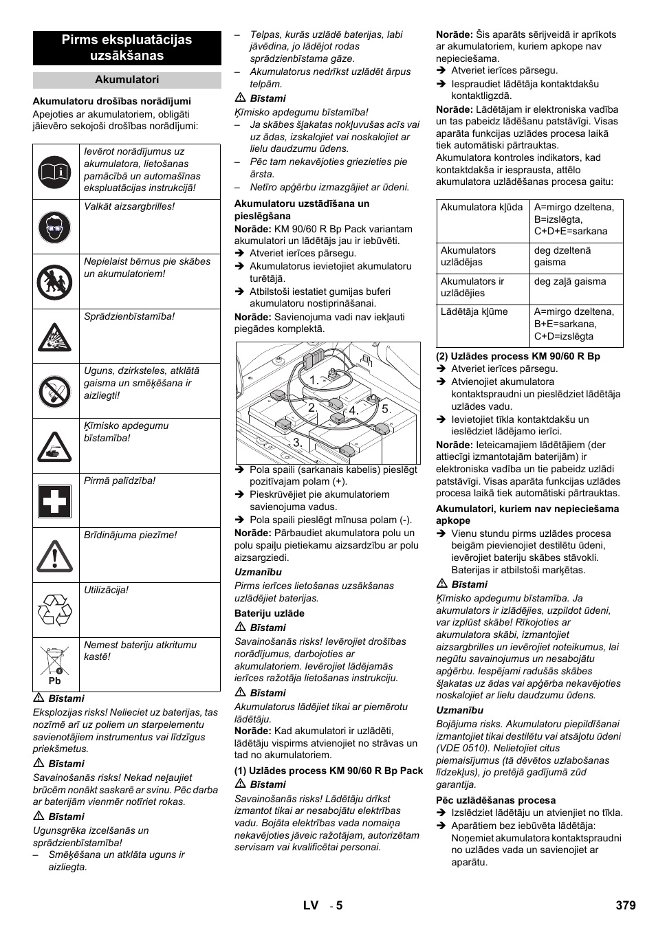 Pirms ekspluatācijas uzsākšanas | Karcher KM 90-60 R Bp User Manual | Page 379 / 408