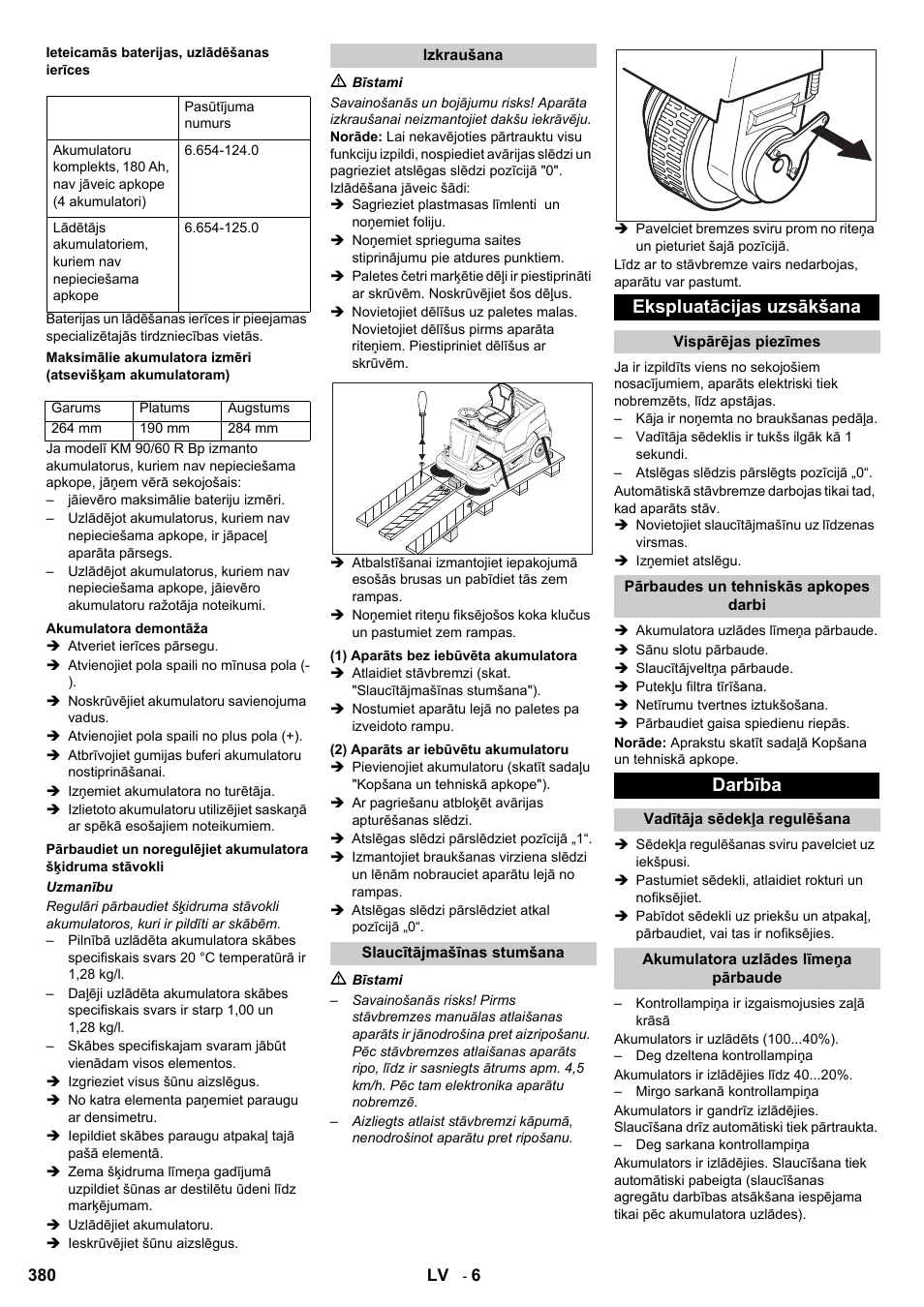 Ekspluatācijas uzsākšana, Darbība | Karcher KM 90-60 R Bp User Manual | Page 380 / 408