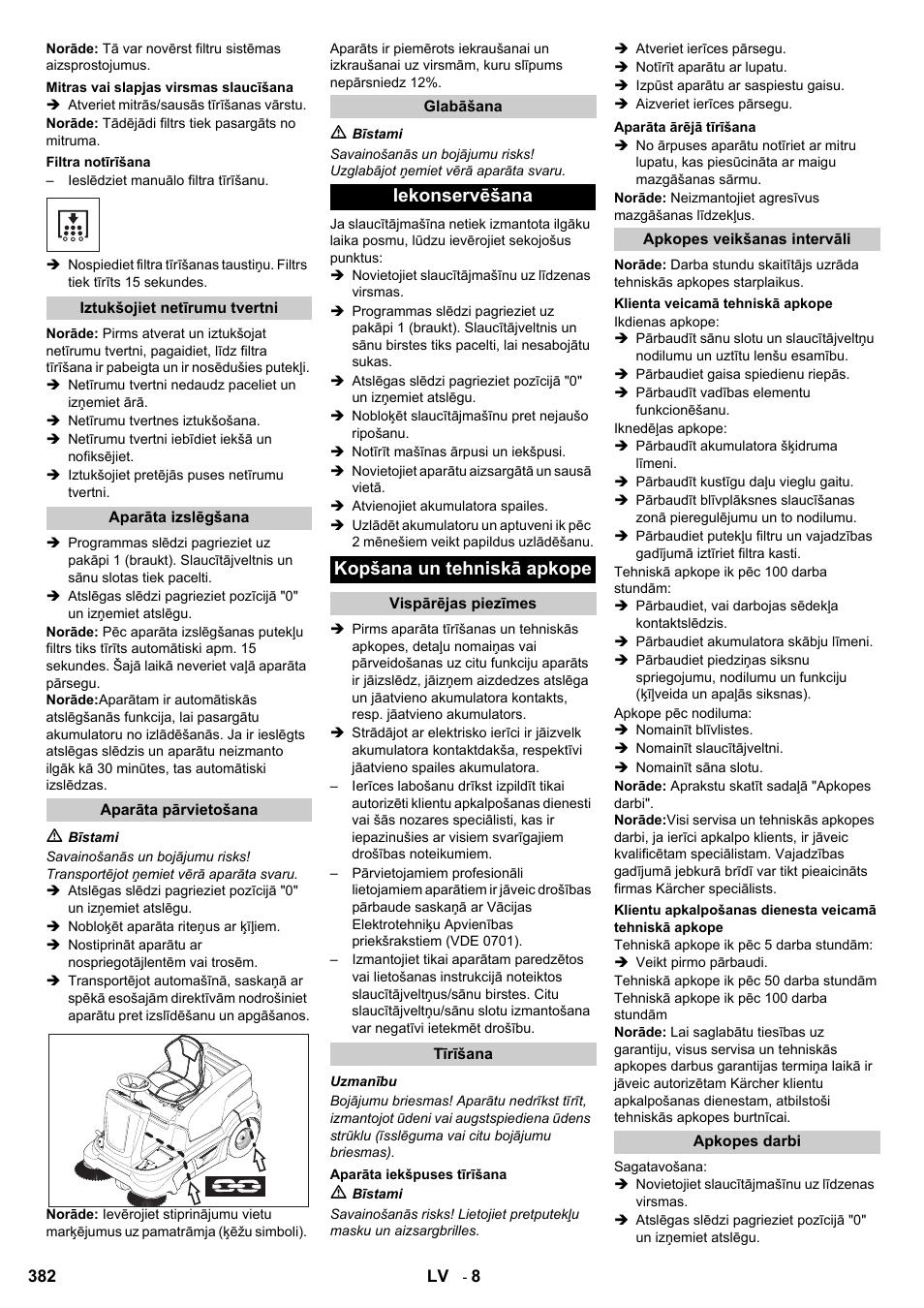 Iekonservēšana kopšana un tehniskā apkope | Karcher KM 90-60 R Bp User Manual | Page 382 / 408