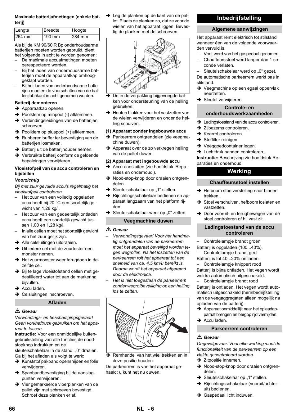 Inbedrijfstelling, Werking | Karcher KM 90-60 R Bp User Manual | Page 66 / 408