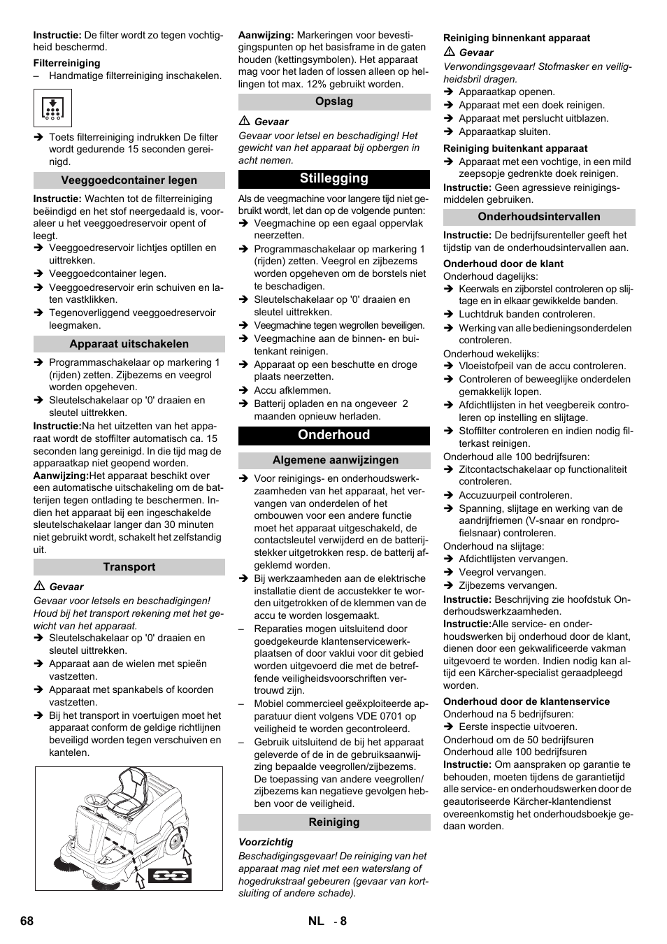 Stillegging onderhoud | Karcher KM 90-60 R Bp User Manual | Page 68 / 408