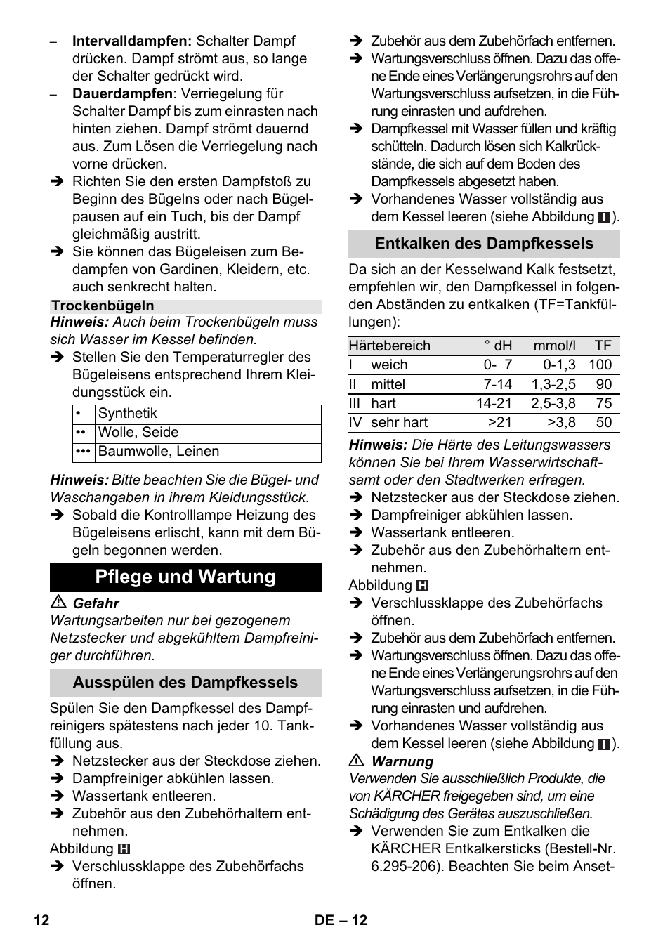 Pflege und wartung | Karcher SC 4-100 C User Manual | Page 12 / 314