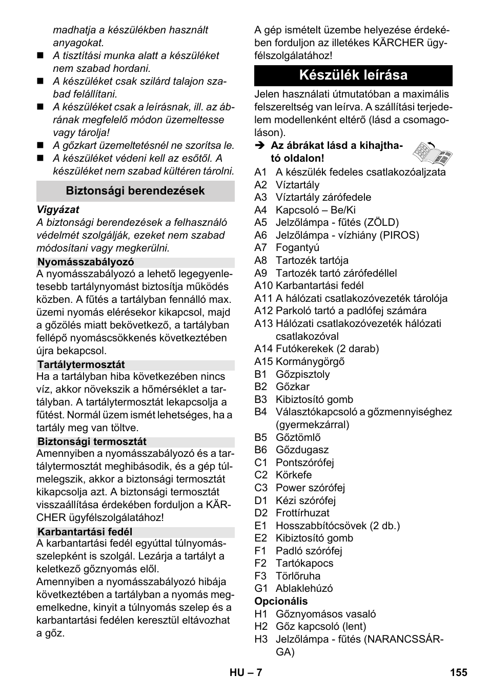 Készülék leírása | Karcher SC 4-100 C User Manual | Page 155 / 314