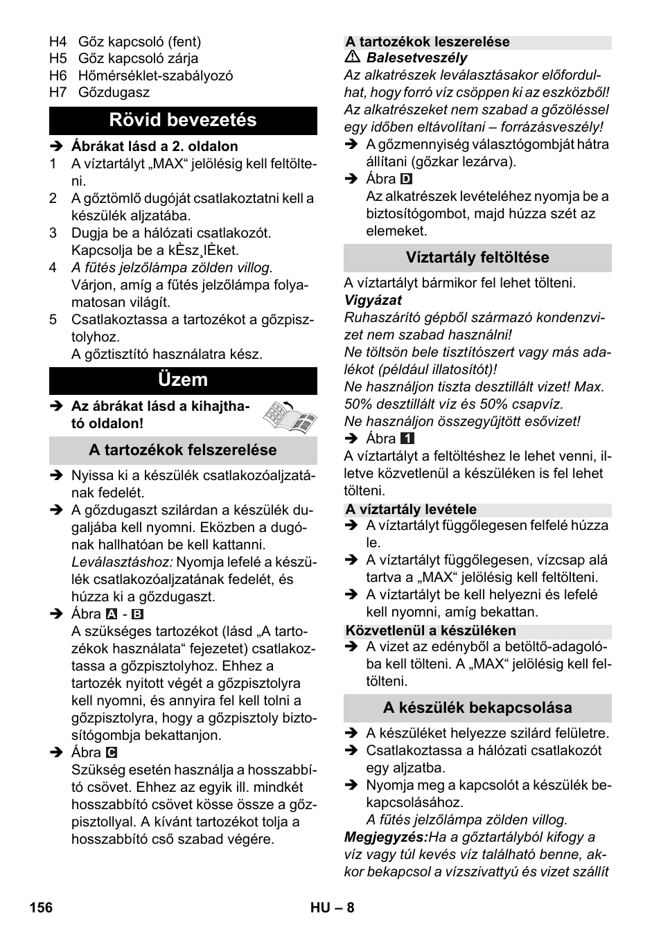 Rövid bevezetés üzem | Karcher SC 4-100 C User Manual | Page 156 / 314