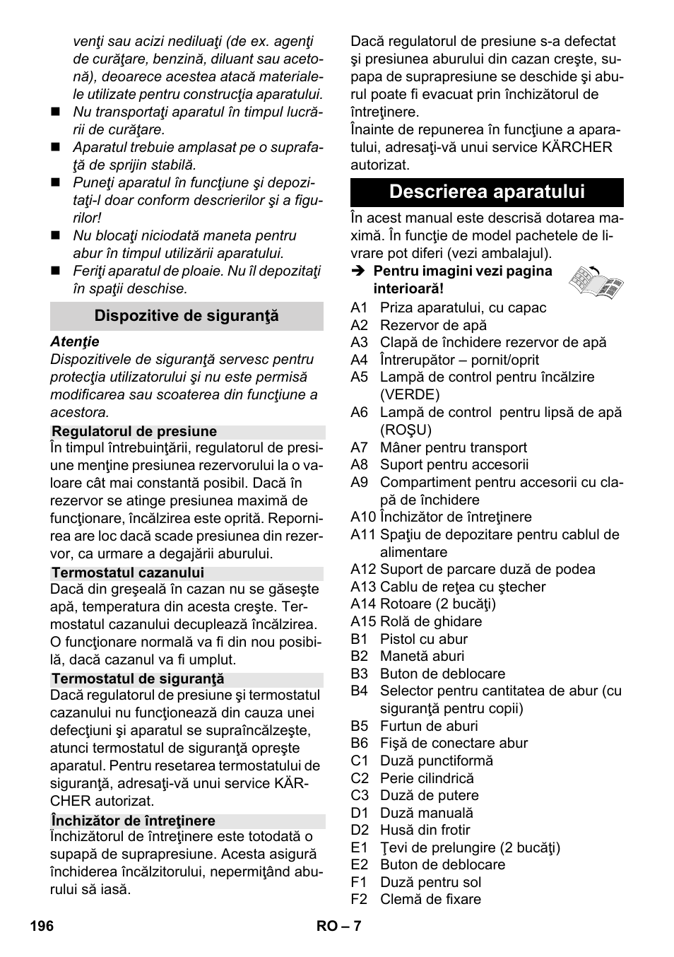 Descrierea aparatului | Karcher SC 4-100 C User Manual | Page 196 / 314