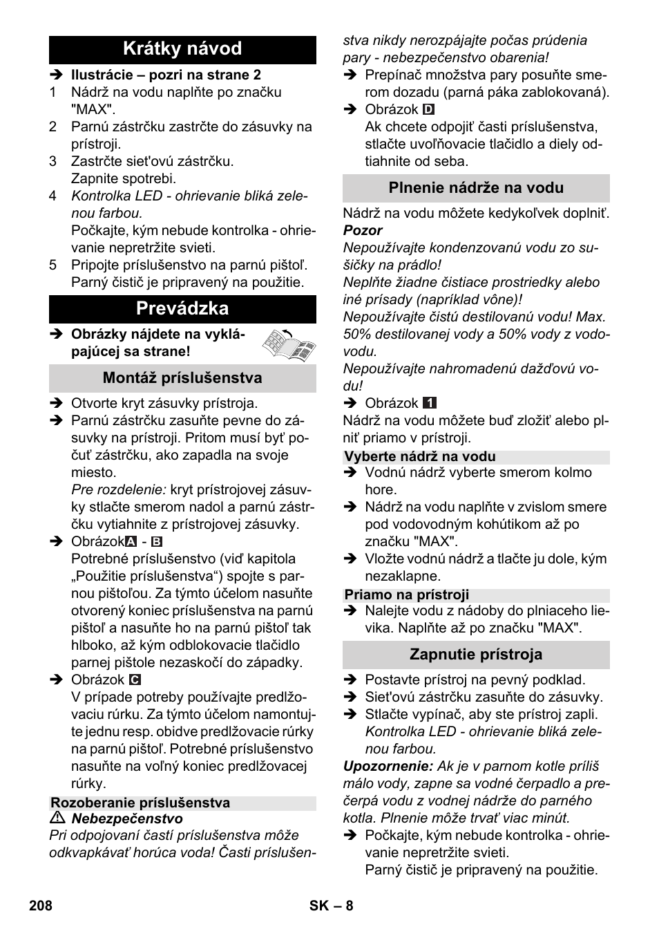 Krátky návod prevádzka | Karcher SC 4-100 C User Manual | Page 208 / 314