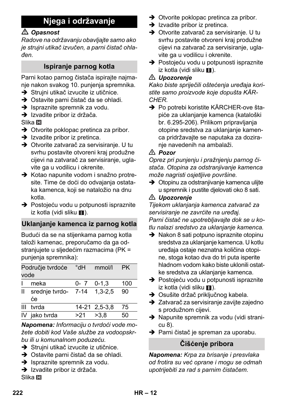 Njega i održavanje | Karcher SC 4-100 C User Manual | Page 222 / 314