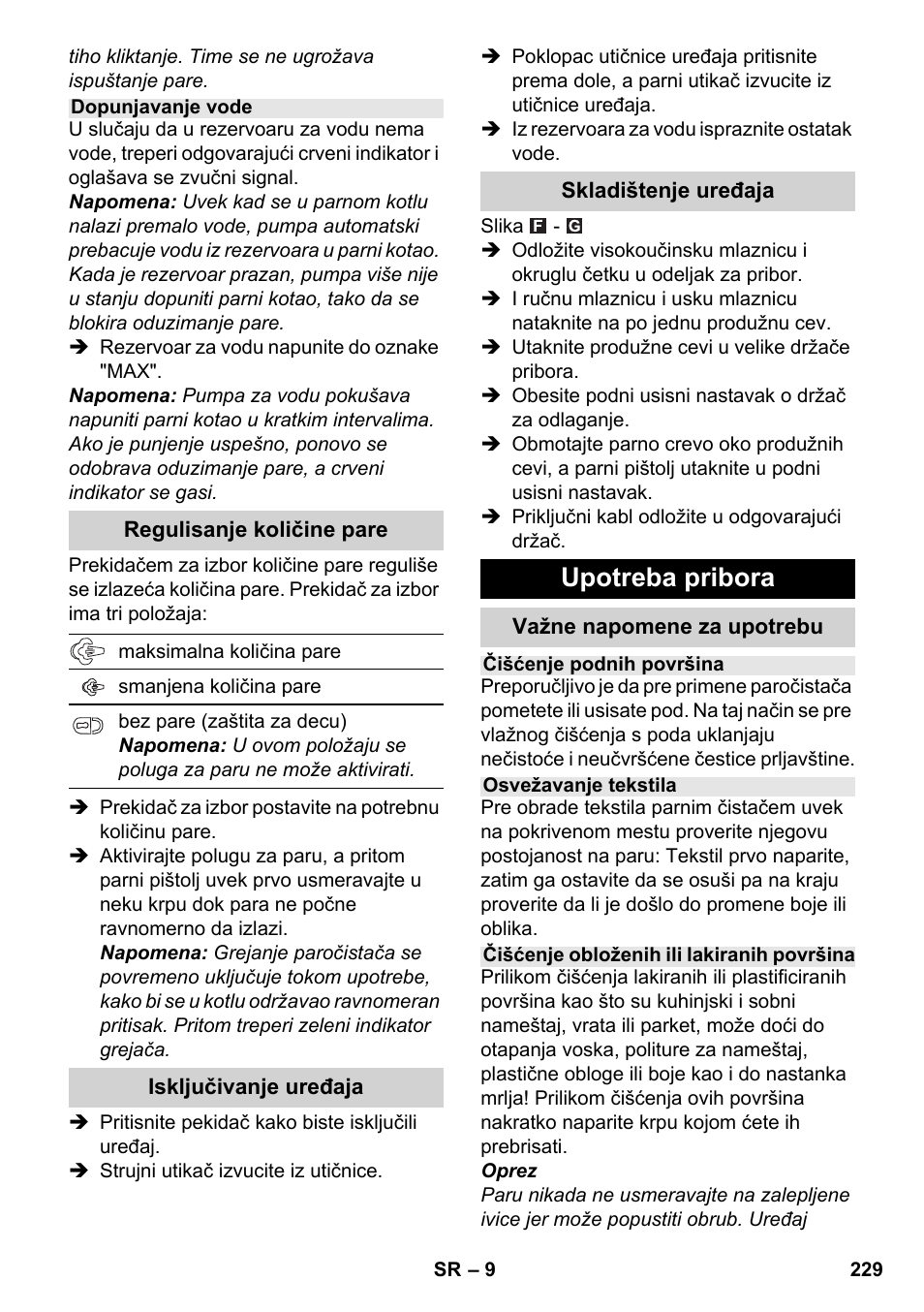 Upotreba pribora | Karcher SC 4-100 C User Manual | Page 229 / 314