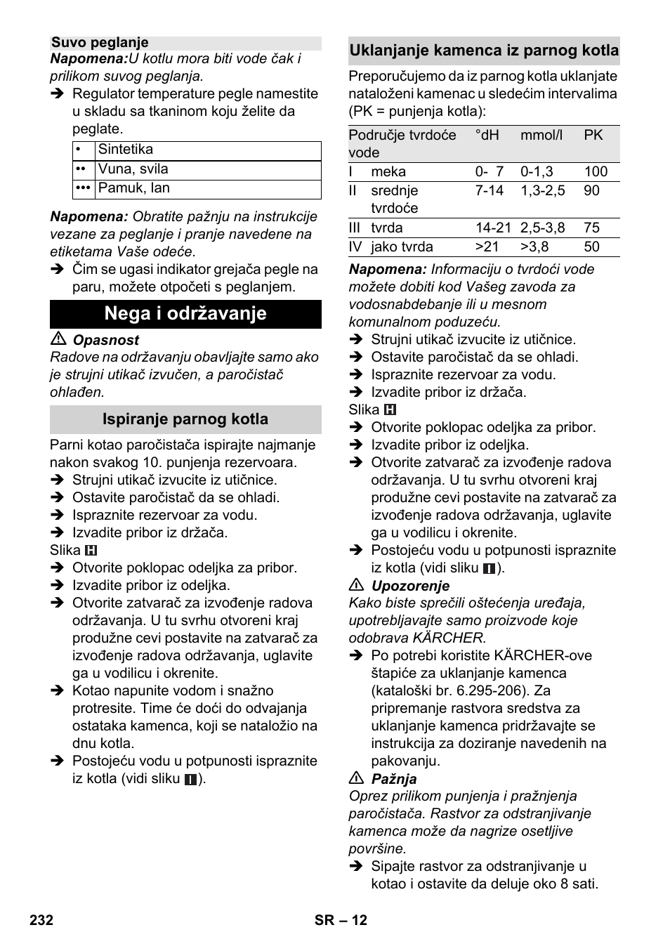 Nega i održavanje | Karcher SC 4-100 C User Manual | Page 232 / 314