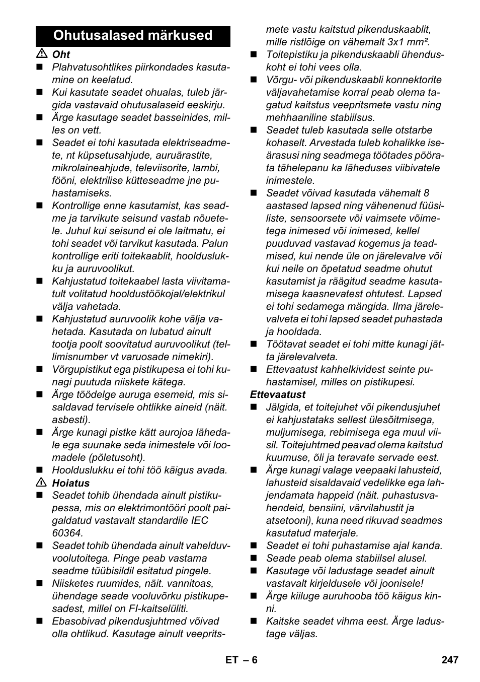 Ohutusalased märkused | Karcher SC 4-100 C User Manual | Page 247 / 314