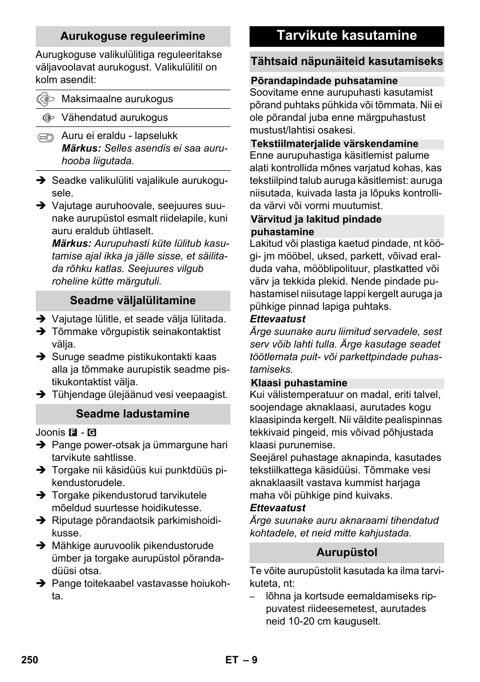 Tarvikute kasutamine | Karcher SC 4-100 C User Manual | Page 250 / 314