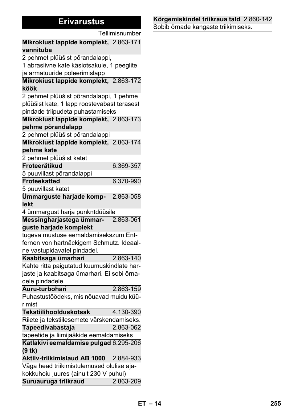 Erivarustus | Karcher SC 4-100 C User Manual | Page 255 / 314