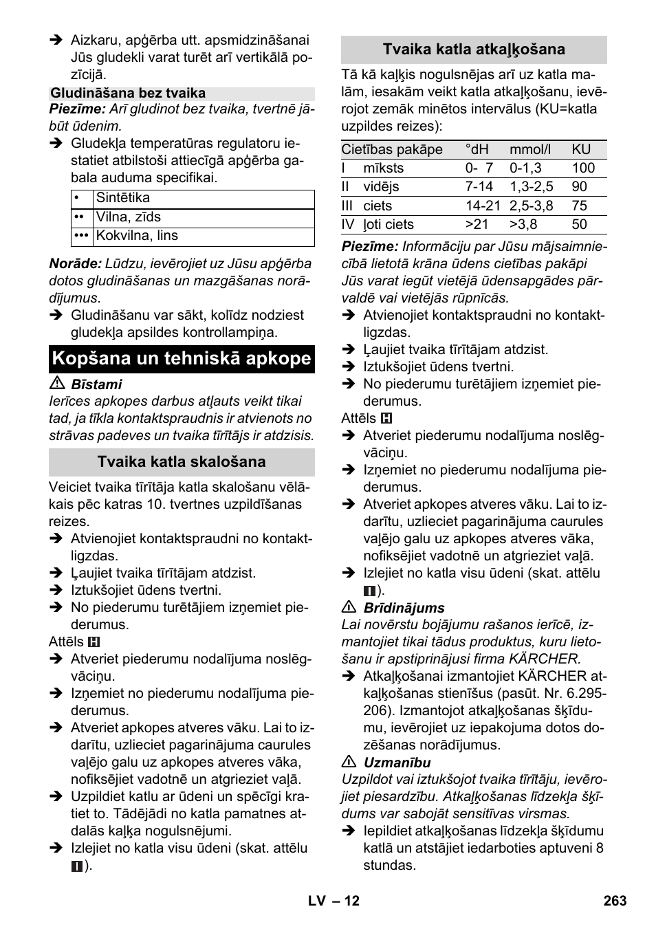 Kopšana un tehniskā apkope | Karcher SC 4-100 C User Manual | Page 263 / 314