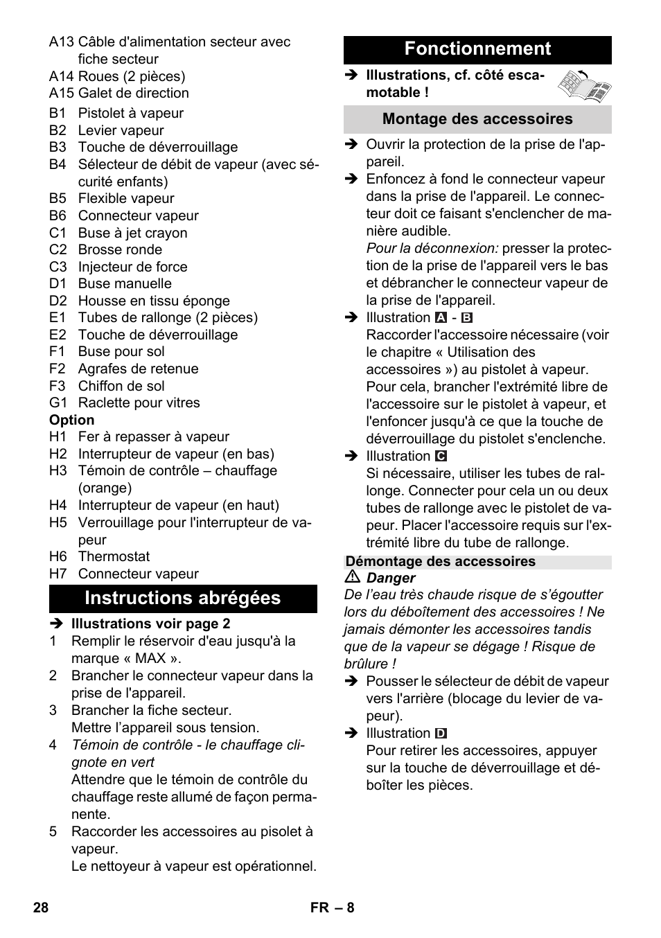 Instructions abrégées fonctionnement | Karcher SC 4-100 C User Manual | Page 28 / 314