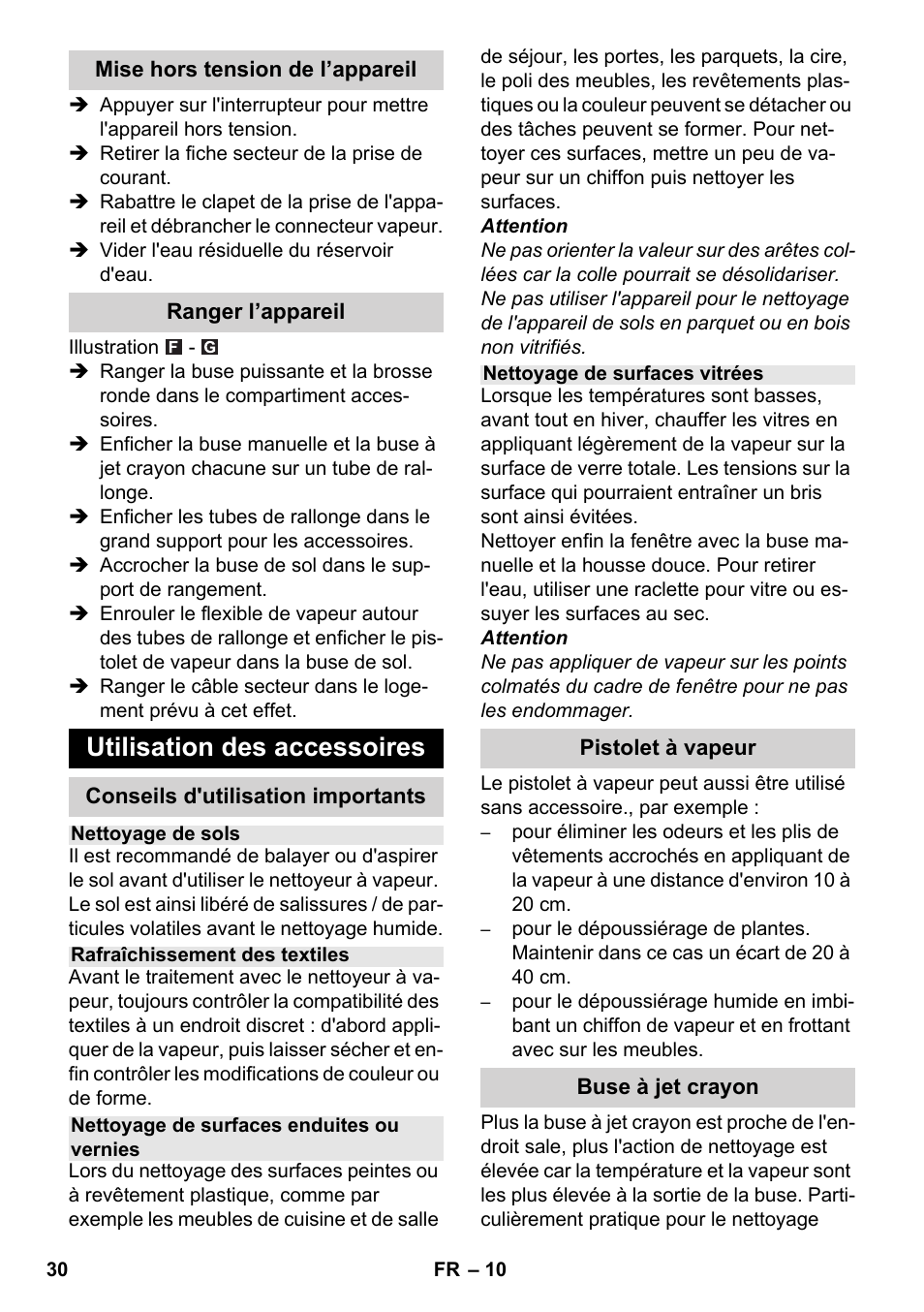 Utilisation des accessoires | Karcher SC 4-100 C User Manual | Page 30 / 314