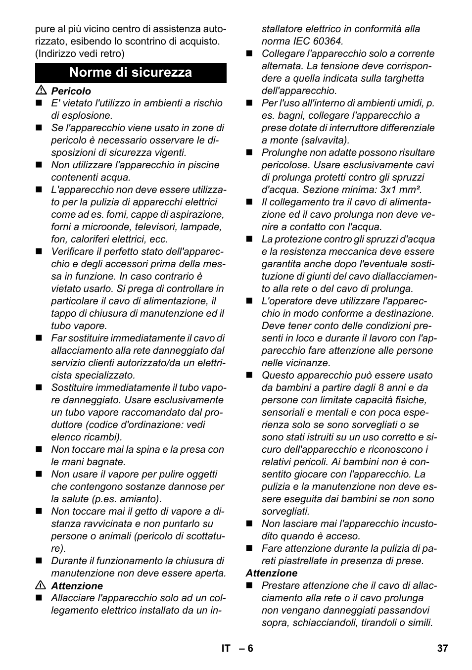 Norme di sicurezza | Karcher SC 4-100 C User Manual | Page 37 / 314