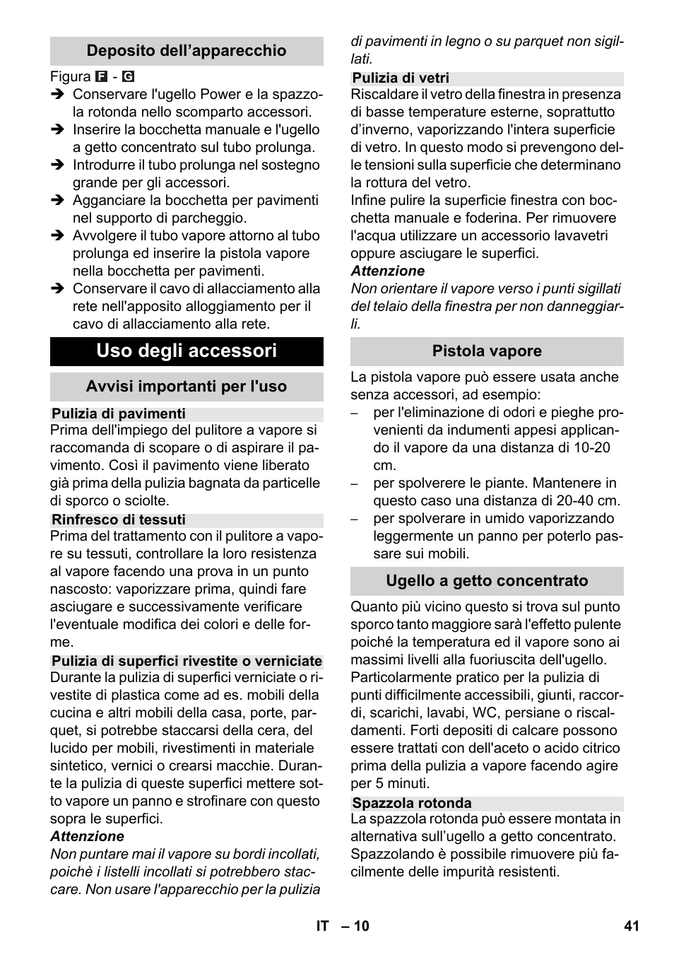 Uso degli accessori | Karcher SC 4-100 C User Manual | Page 41 / 314