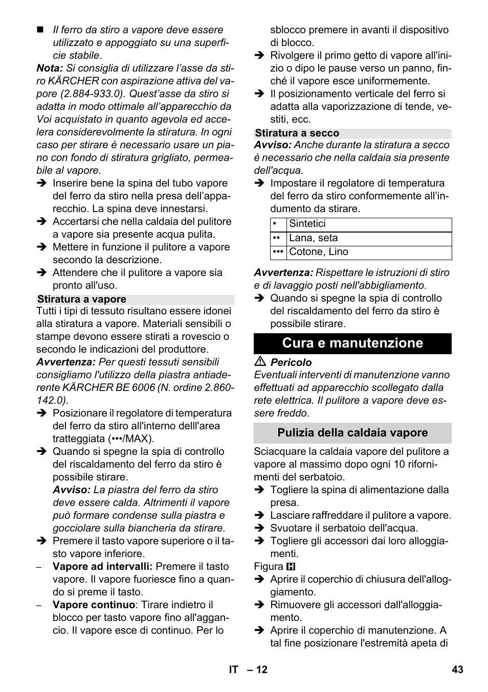 Cura e manutenzione | Karcher SC 4-100 C User Manual | Page 43 / 314