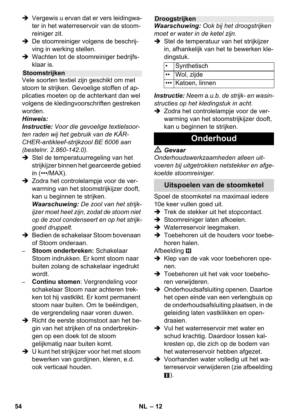 Onderhoud | Karcher SC 4-100 C User Manual | Page 54 / 314