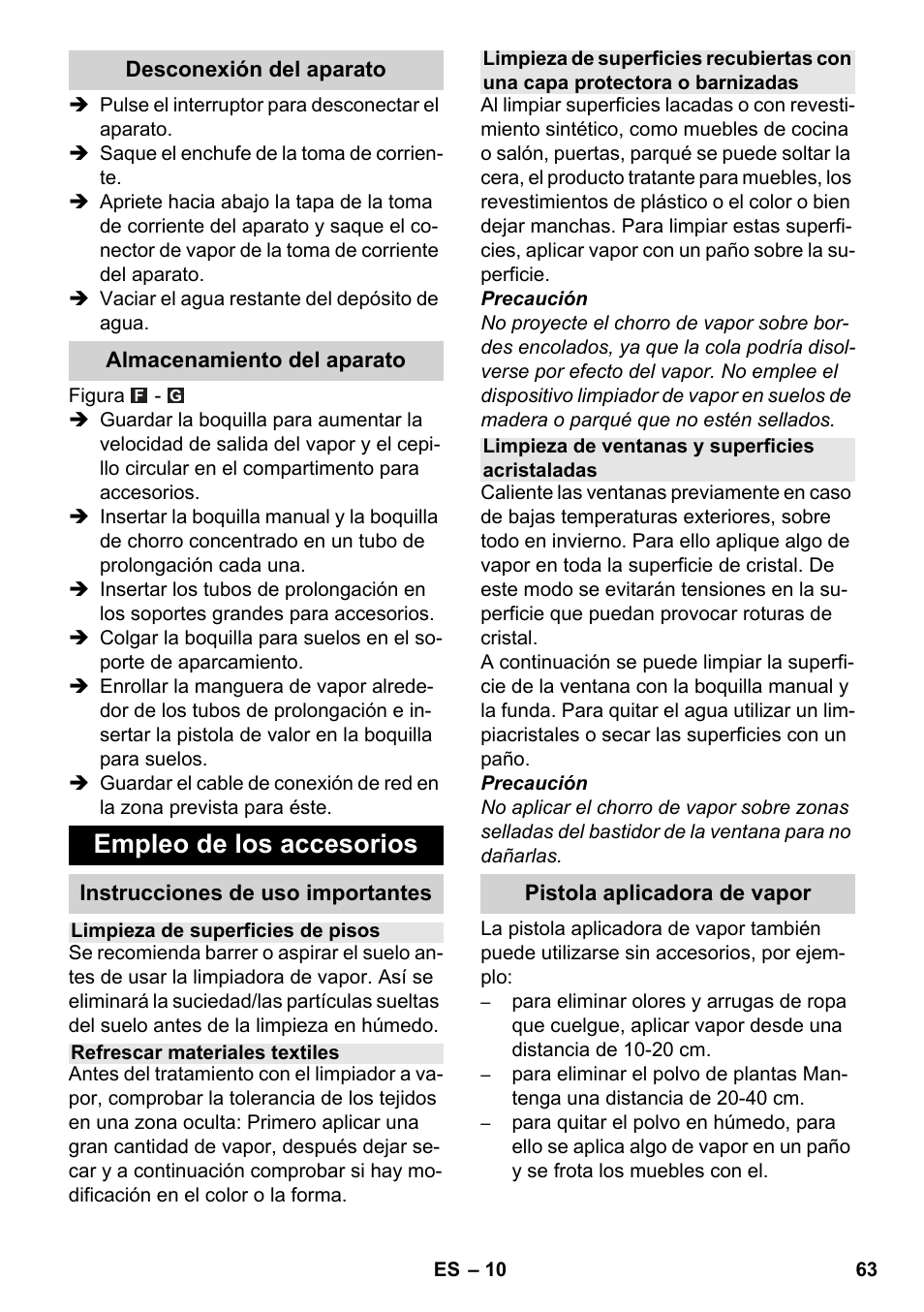 Empleo de los accesorios | Karcher SC 4-100 C User Manual | Page 63 / 314