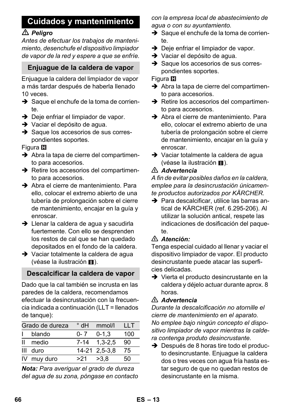 Cuidados y mantenimiento | Karcher SC 4-100 C User Manual | Page 66 / 314