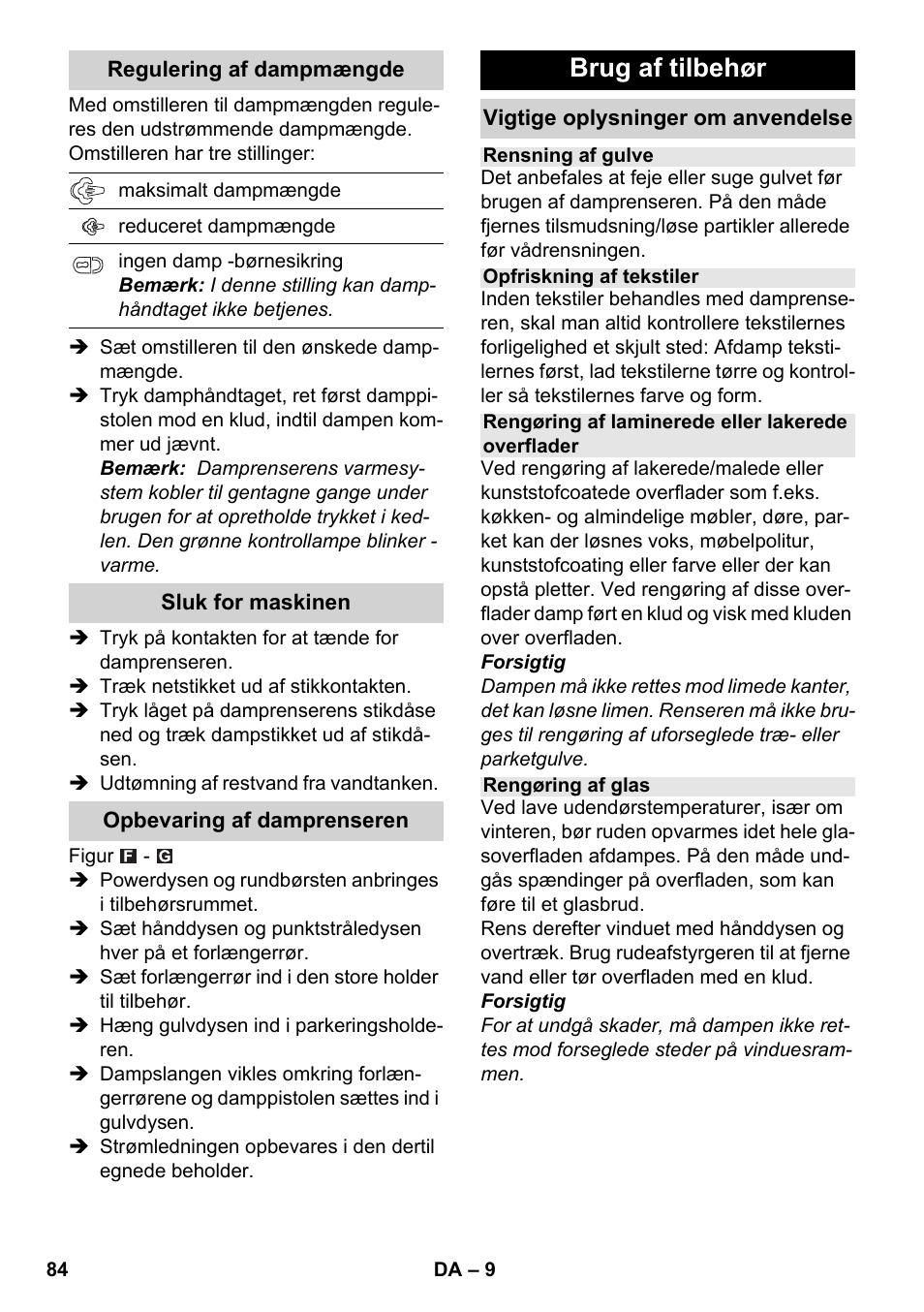 Brug af tilbehør | Karcher SC 4-100 C User Manual | Page 84 / 314