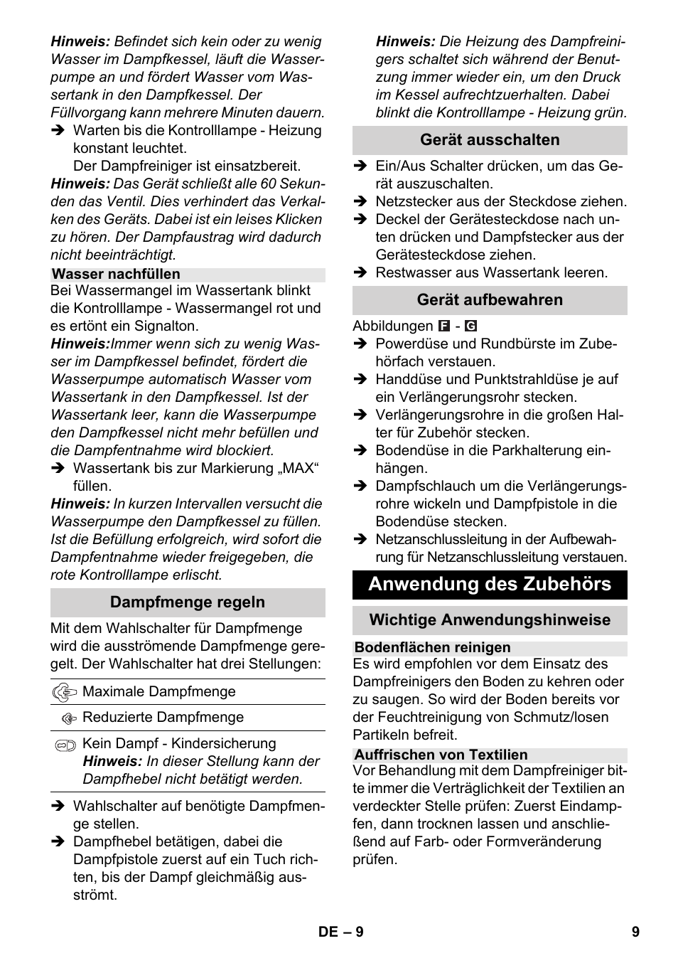 Anwendung des zubehörs | Karcher SC 4-100 C User Manual | Page 9 / 314