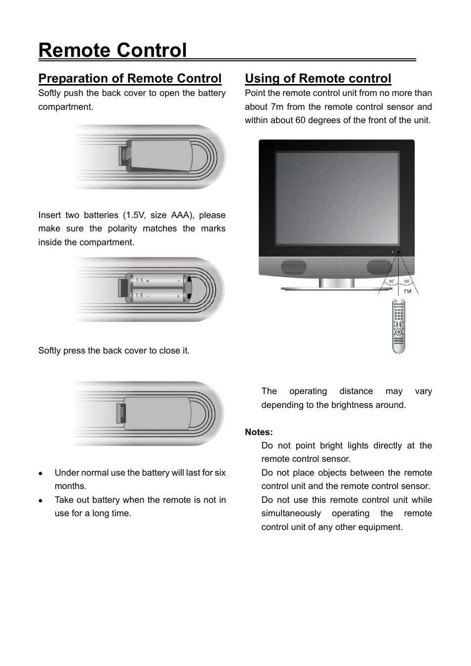 Remote control, Preparation of remote control, Using of remote control | Audiovox FPE2006DV User Manual | Page 12 / 44