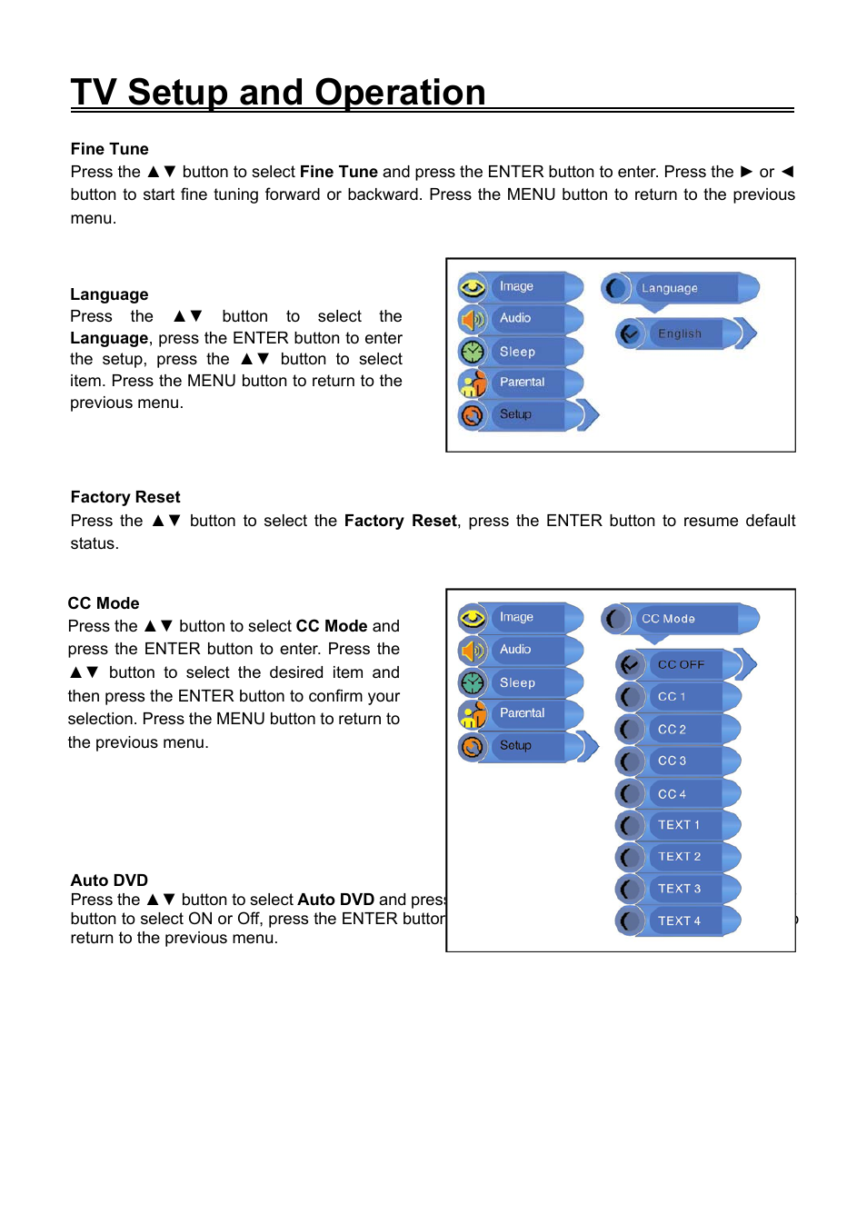 Tv setup and operation | Audiovox FPE2006DV User Manual | Page 27 / 44