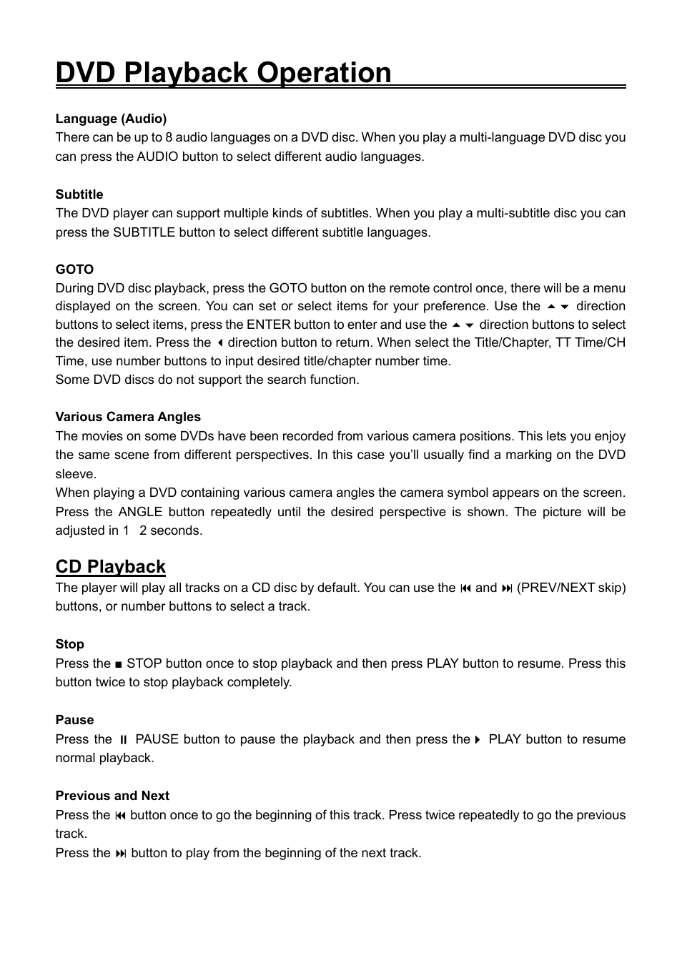 Dvd playback operation, Cd playback | Audiovox FPE2006DV User Manual | Page 30 / 44