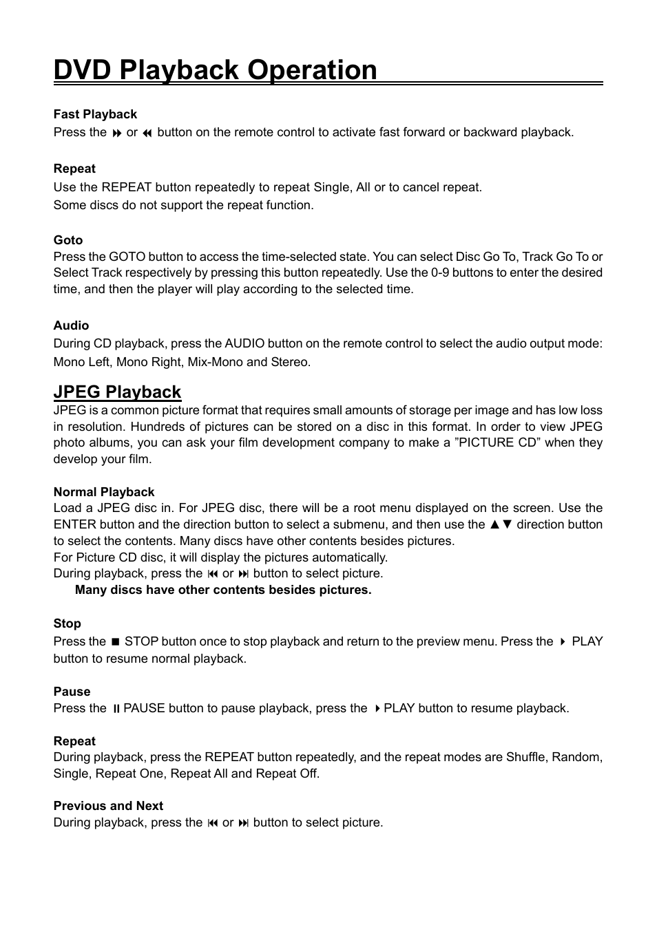 Dvd playback operation, Jpeg playback | Audiovox FPE2006DV User Manual | Page 31 / 44