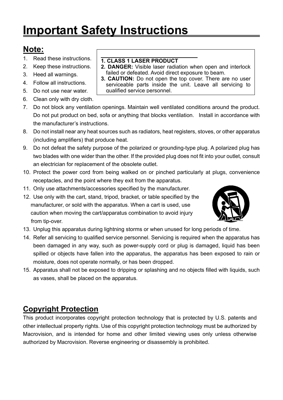 Important safety instructions, Copyright protection | Audiovox FPE2006DV User Manual | Page 4 / 44