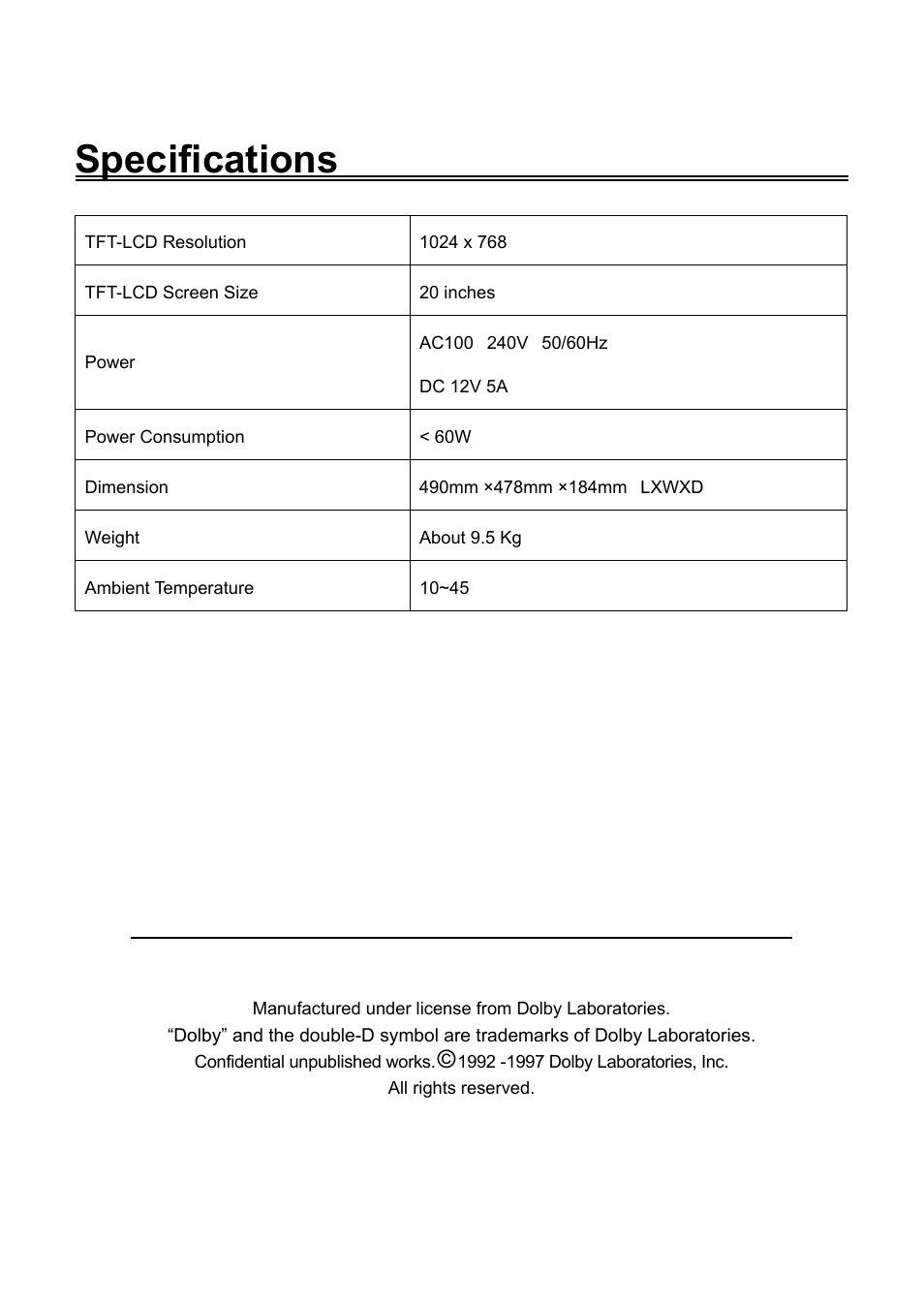 Specifications | Audiovox FPE2006DV User Manual | Page 44 / 44