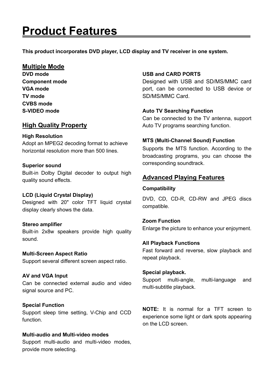 Product features | Audiovox FPE2006DV User Manual | Page 5 / 44