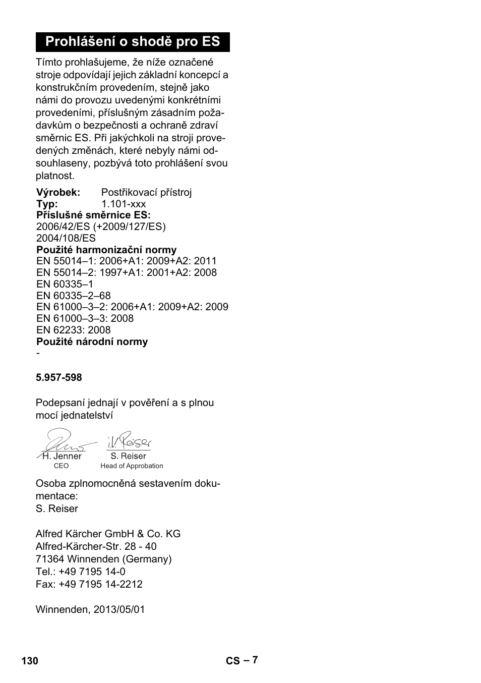 Prohlášení o shodě pro es | Karcher Puzzi 400 K User Manual | Page 130 / 192