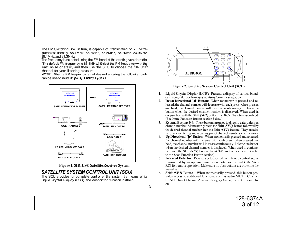 Satellite system control unit (scu), Raudio out sat. ter. to scu power l | Audiovox SRSIR-001 User Manual | Page 3 / 12