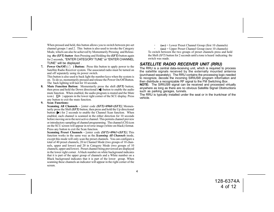 Satellite radio receiver unit (rru) | Audiovox SRSIR-001 User Manual | Page 4 / 12