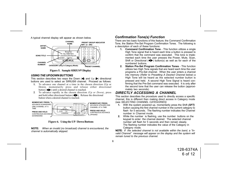 Directly accessing a channel, Confirmation tone(s) function | Audiovox SRSIR-001 User Manual | Page 6 / 12