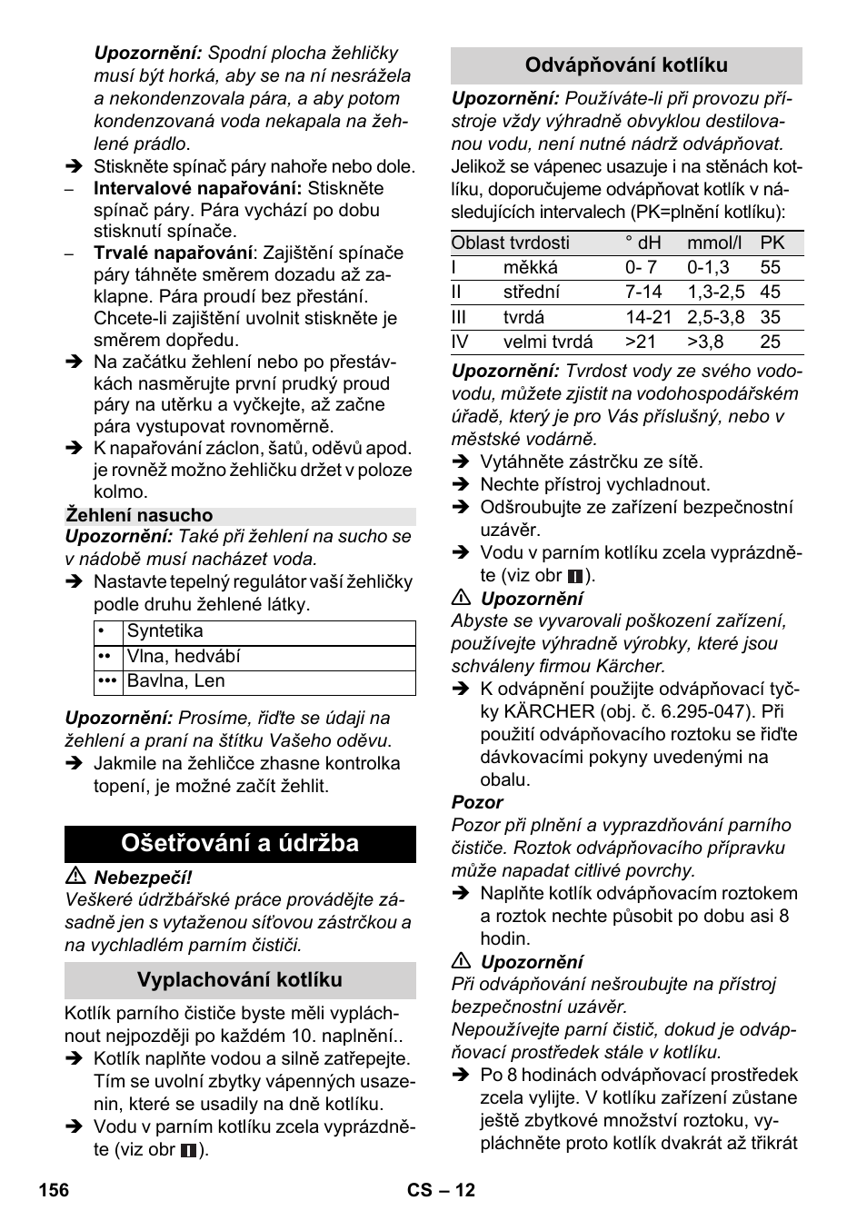Ošetřování a údržba | Karcher SC 3-100 B User Manual | Page 156 / 278